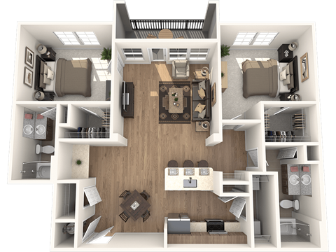 Floor plan for 2 beds, 2 baths, 1132 sqft